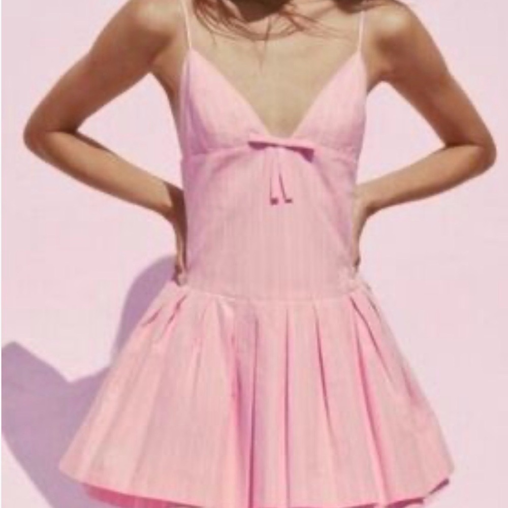 Zara Light Pink Spaghetti-Strap Pleated Mini Dress